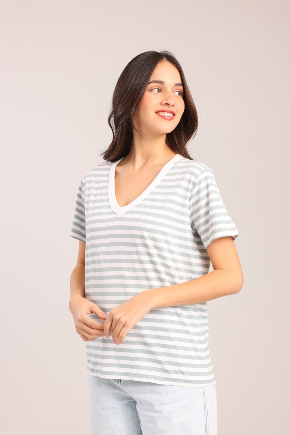 FOX נשים חולצה טישרט נשים צווארון V טישרט נשים צווארון V