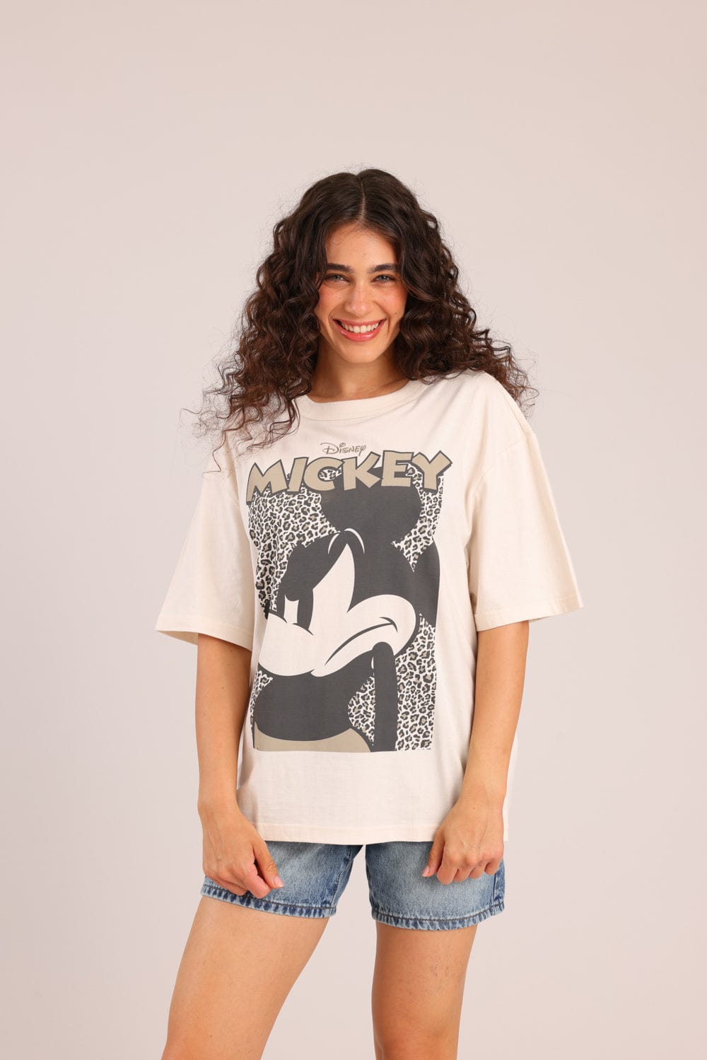 FOX נשים חולצה קצרה חולצה ממותגת מיקי מאוס דיסני חולצה ממותגת מיקי מאוס דיסני