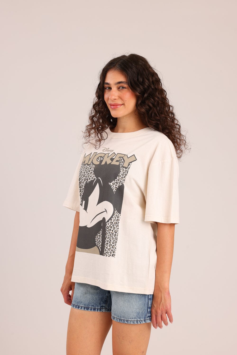 FOX נשים חולצה קצרה חולצה ממותגת מיקי מאוס דיסני חולצה ממותגת מיקי מאוס דיסני