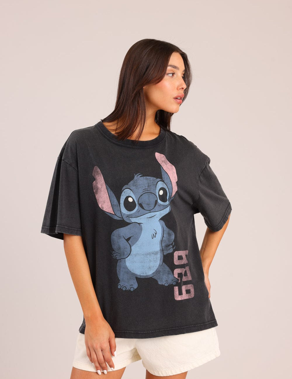 FOX נשים חולצה קצרה חולצה ממותגת סטיץ' דיסני חולצה ממותגת סטיץ' דיסני