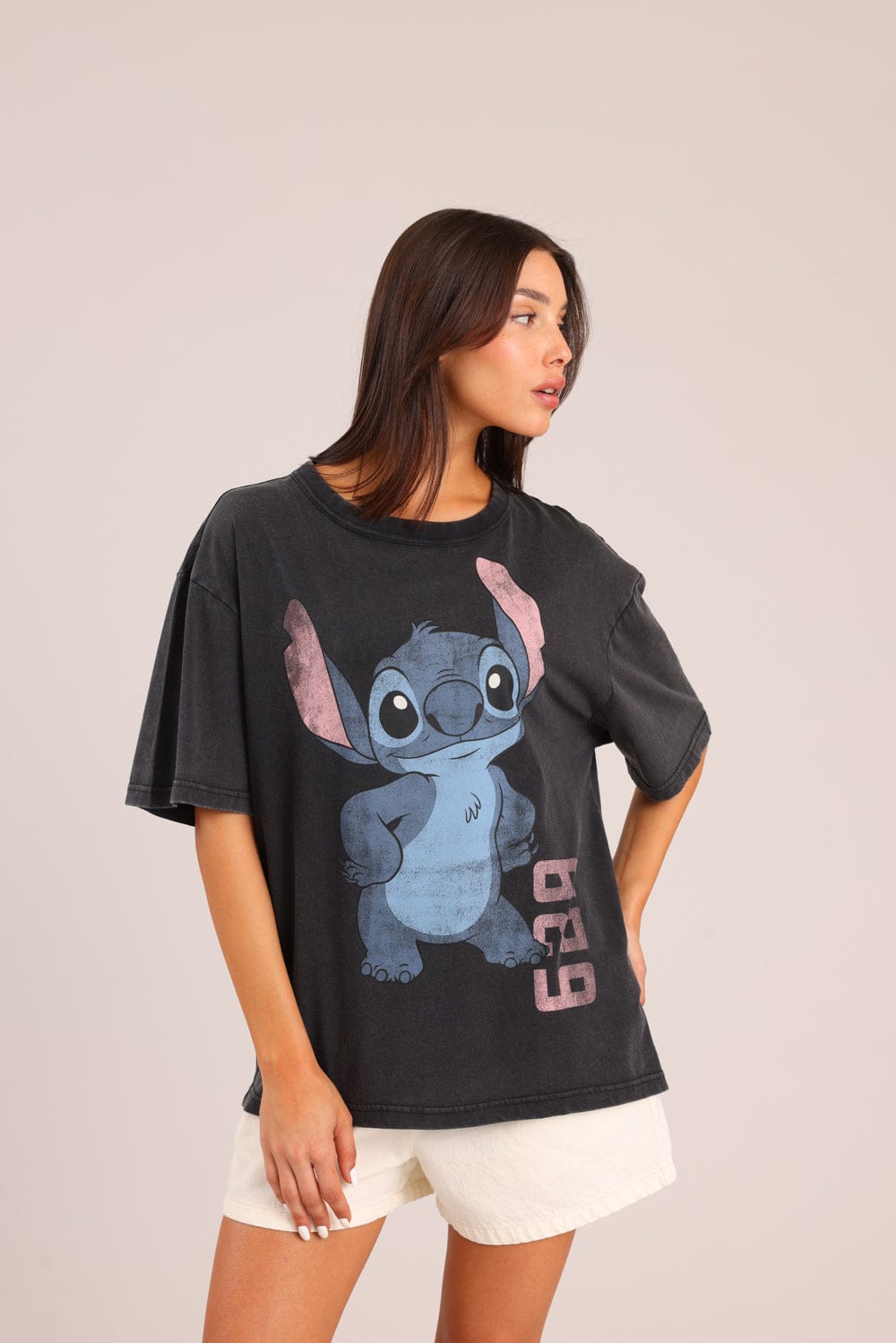 FOX נשים חולצה קצרה חולצה ממותגת סטיץ' דיסני חולצה ממותגת סטיץ' דיסני