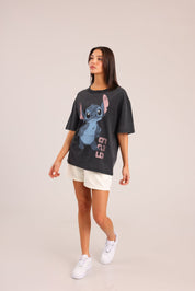 FOX נשים חולצה קצרה חולצה ממותגת סטיץ' דיסני חולצה ממותגת סטיץ' דיסני