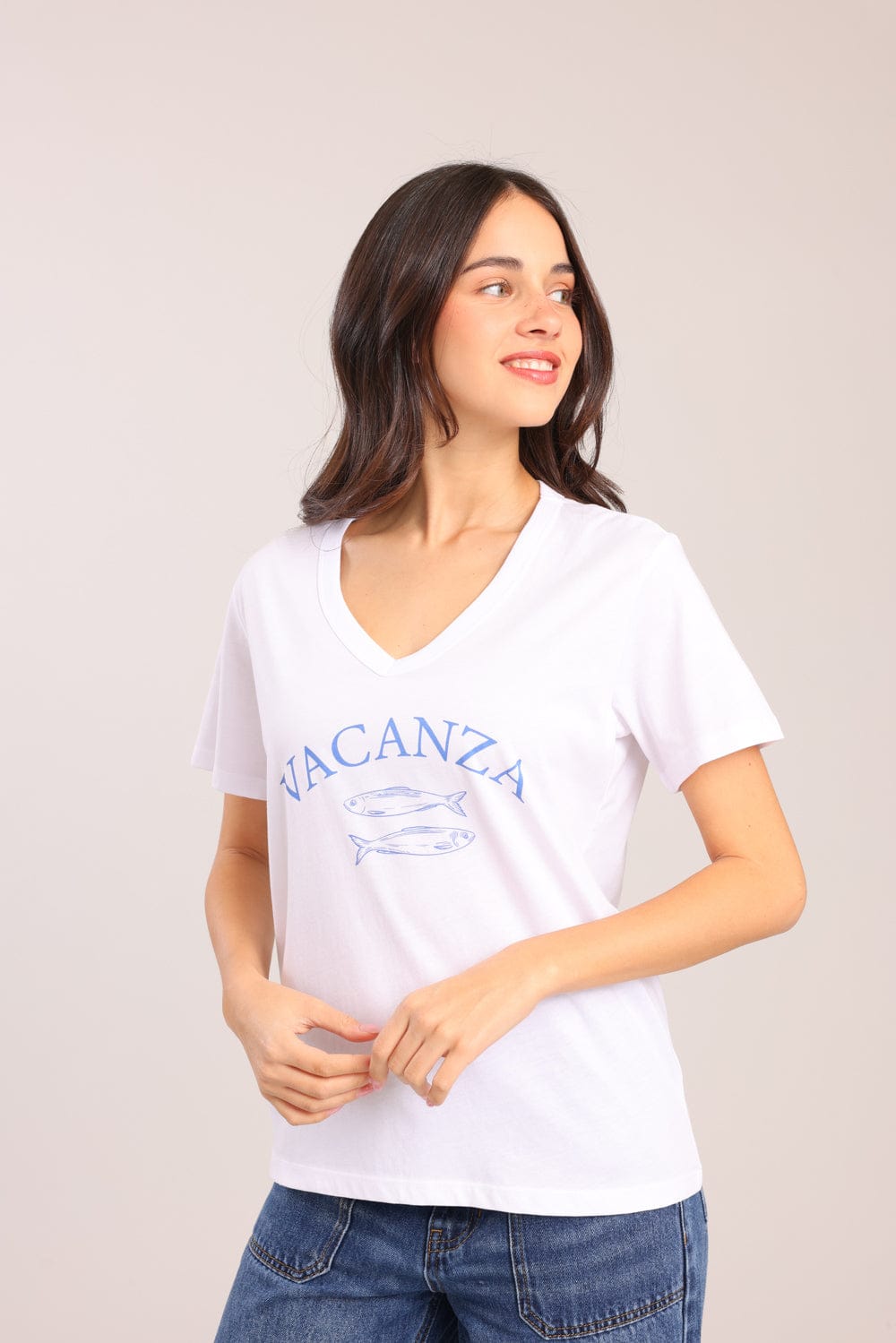 FOX נשים חולצה חולצה V עם הדפס חולצה V עם הדפס