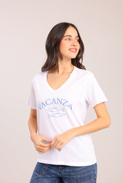 FOX נשים חולצה חולצה V עם הדפס חולצה V עם הדפס