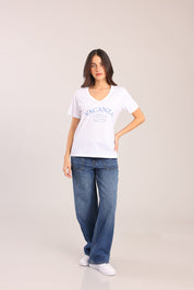 FOX נשים חולצה חולצה V עם הדפס חולצה V עם הדפס