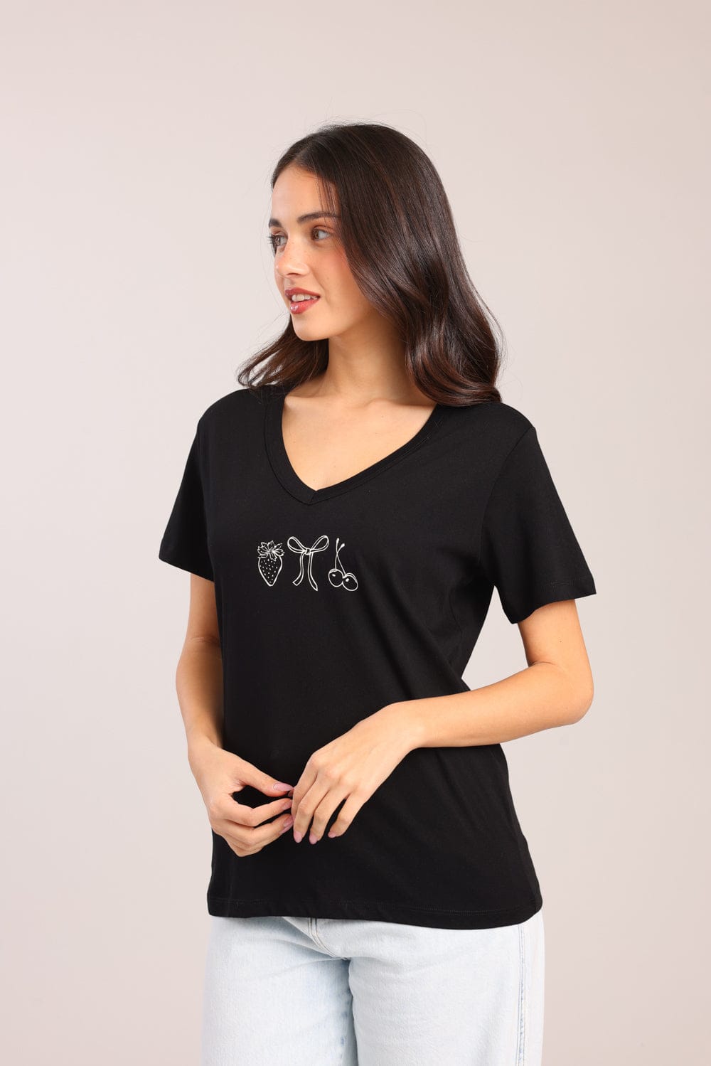 FOX נשים חולצה חולצת V עם הדפס חולצת V עם הדפס