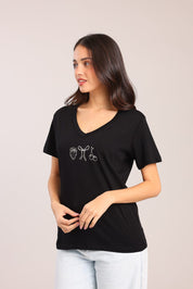 FOX נשים חולצה חולצת V עם הדפס חולצת V עם הדפס