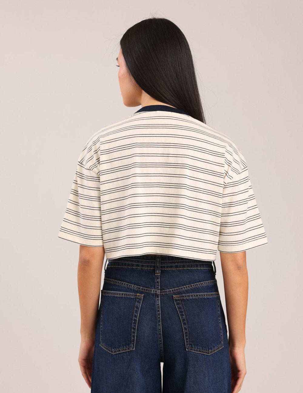 FOX נשים חולצה חולצת נשים קרופ פסים חולצת נשים קרופ פסים