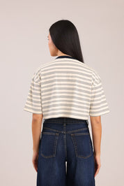 FOX נשים חולצה חולצת נשים קרופ פסים חולצת נשים קרופ פסים