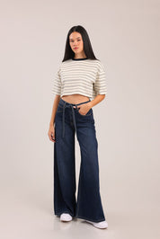 FOX נשים חולצה חולצת נשים קרופ פסים חולצת נשים קרופ פסים