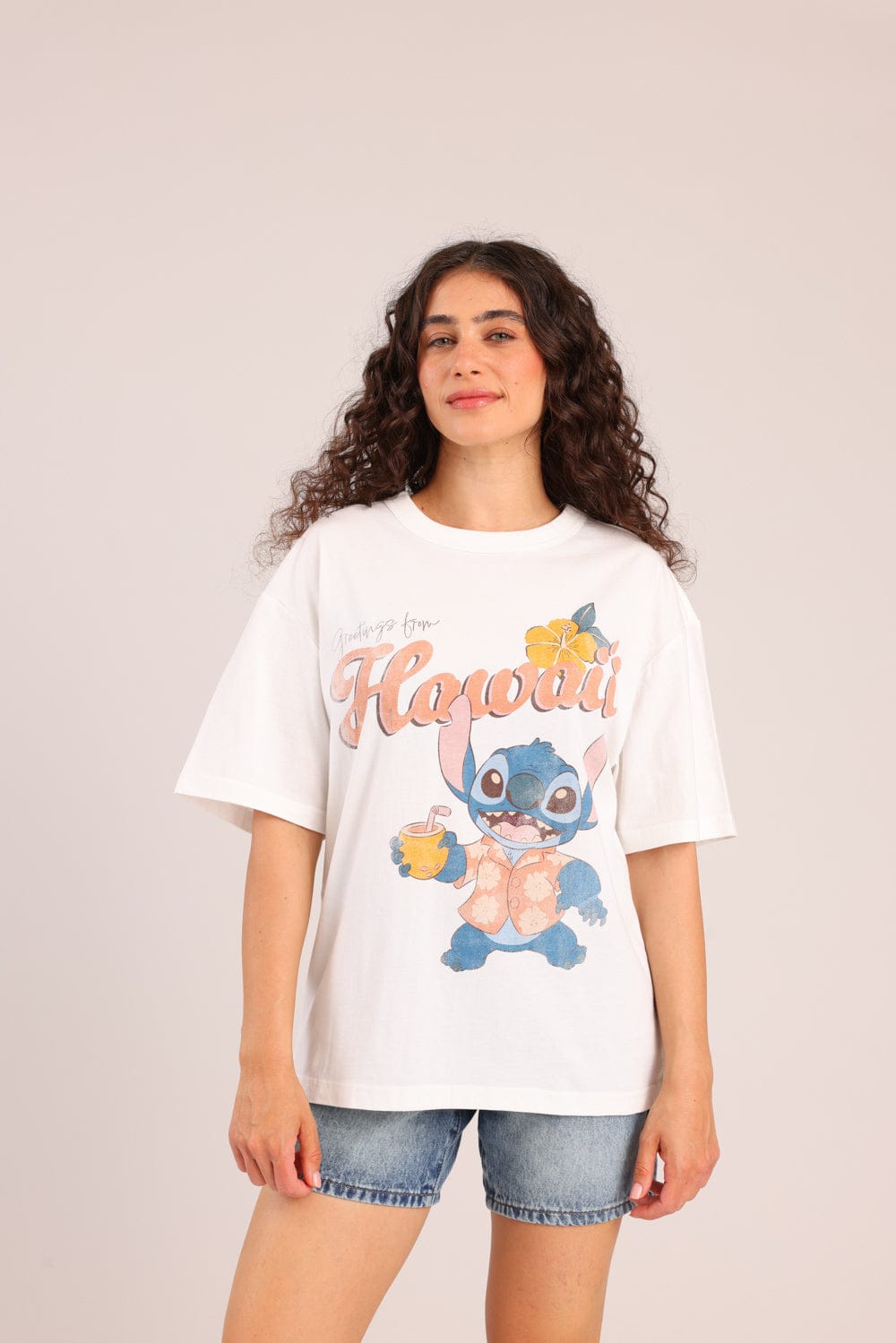 FOX נשים חולצה קצרה חולצה ממותגת סטיץ' דיסני חולצה ממותגת סטיץ' דיסני