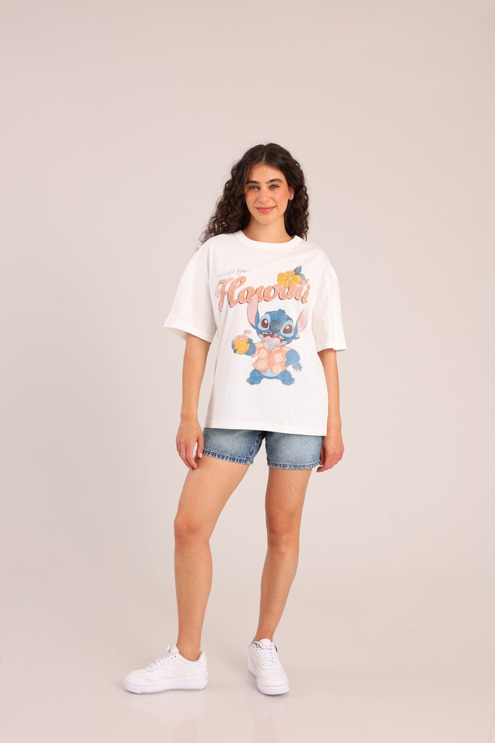 FOX נשים חולצה קצרה חולצה ממותגת סטיץ' דיסני חולצה ממותגת סטיץ' דיסני