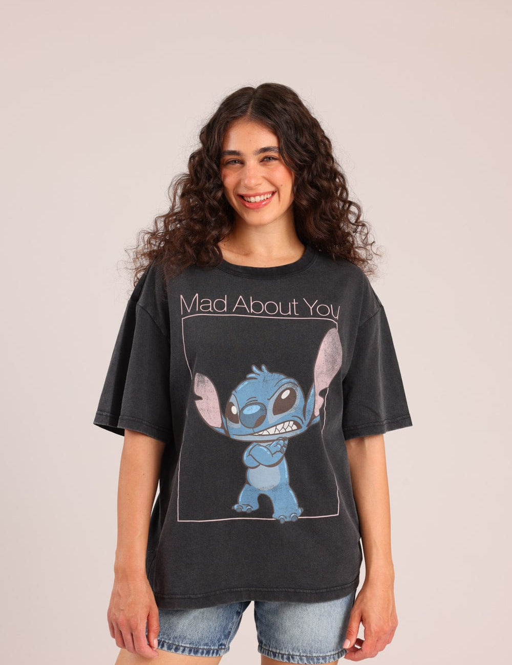 FOX נשים חולצה קצרה חולצה ממותגת סטיץ' דיסני חולצה ממותגת סטיץ' דיסני