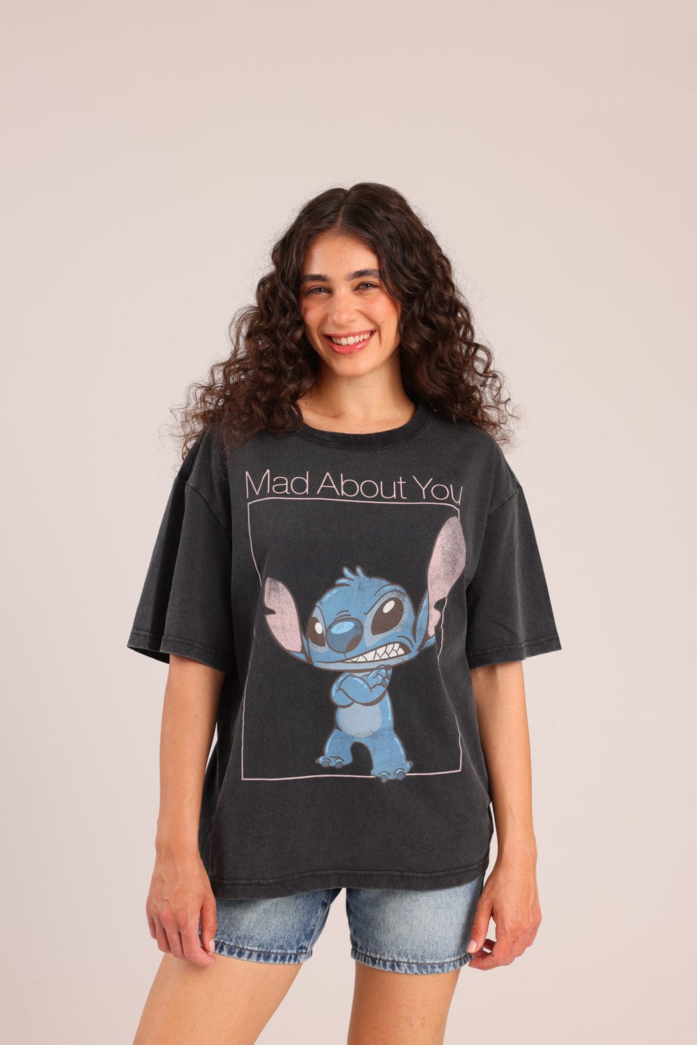 FOX נשים חולצה קצרה חולצה ממותגת סטיץ' דיסני חולצה ממותגת סטיץ' דיסני