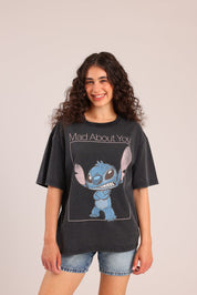 FOX נשים חולצה קצרה חולצה ממותגת סטיץ' דיסני חולצה ממותגת סטיץ' דיסני