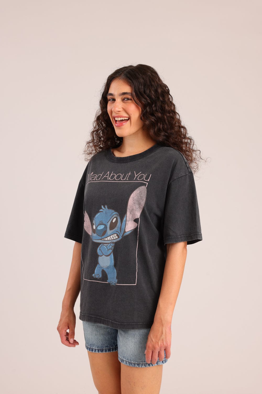 FOX נשים חולצה קצרה חולצה ממותגת סטיץ' דיסני חולצה ממותגת סטיץ' דיסני