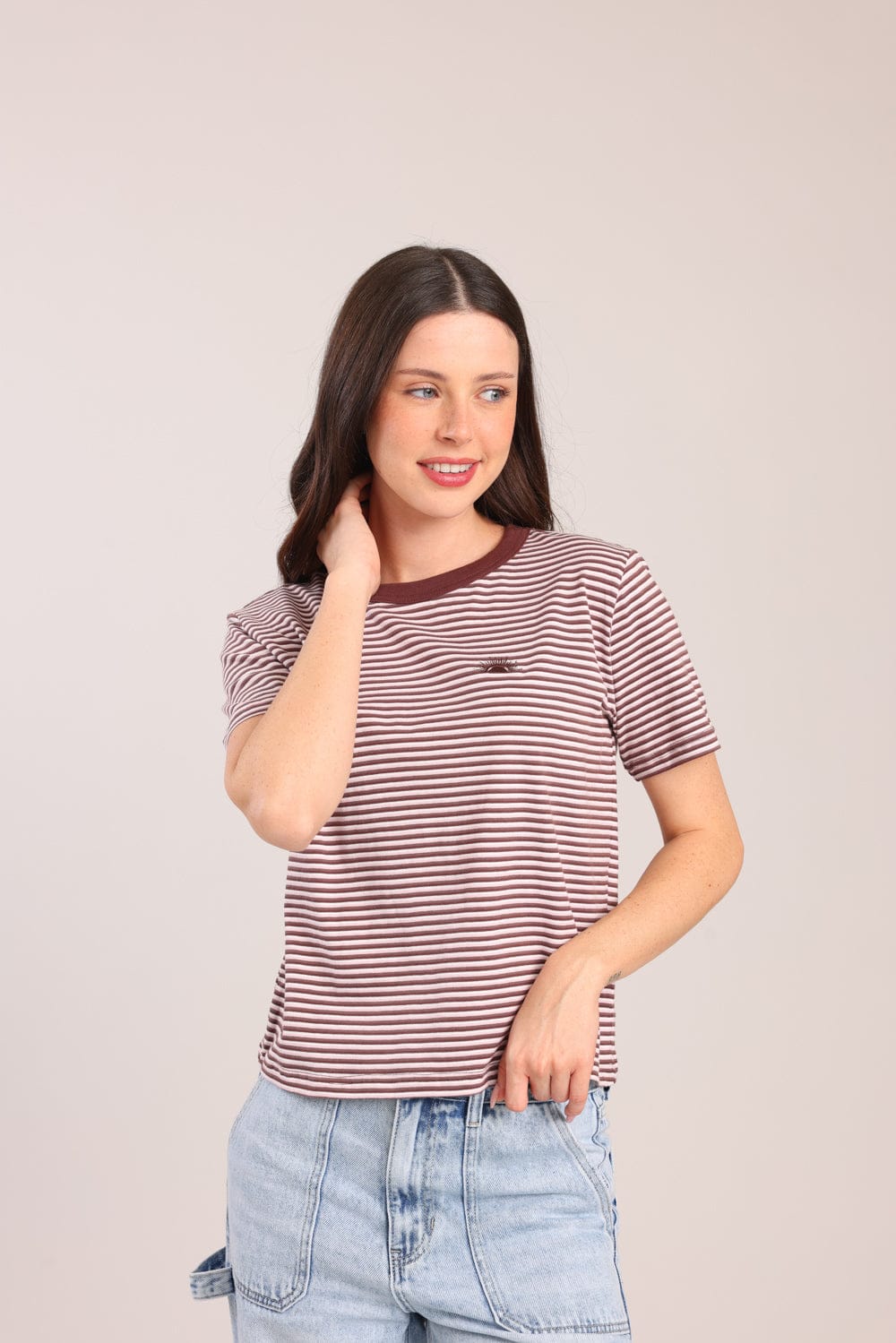 FOX נשים חולצה חולצה עם הדפס פסים חולצה עם הדפס פסים