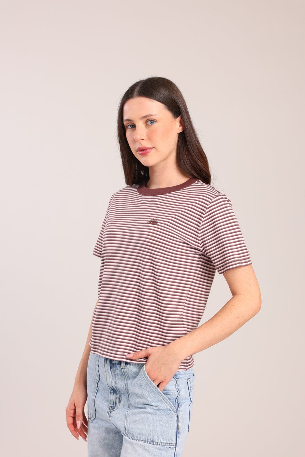 FOX נשים חולצה חולצה עם הדפס פסים חולצה עם הדפס פסים