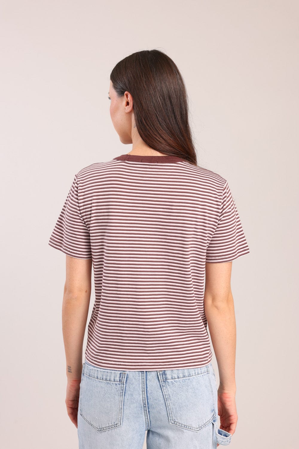 FOX נשים חולצה חולצה עם הדפס פסים חולצה עם הדפס פסים