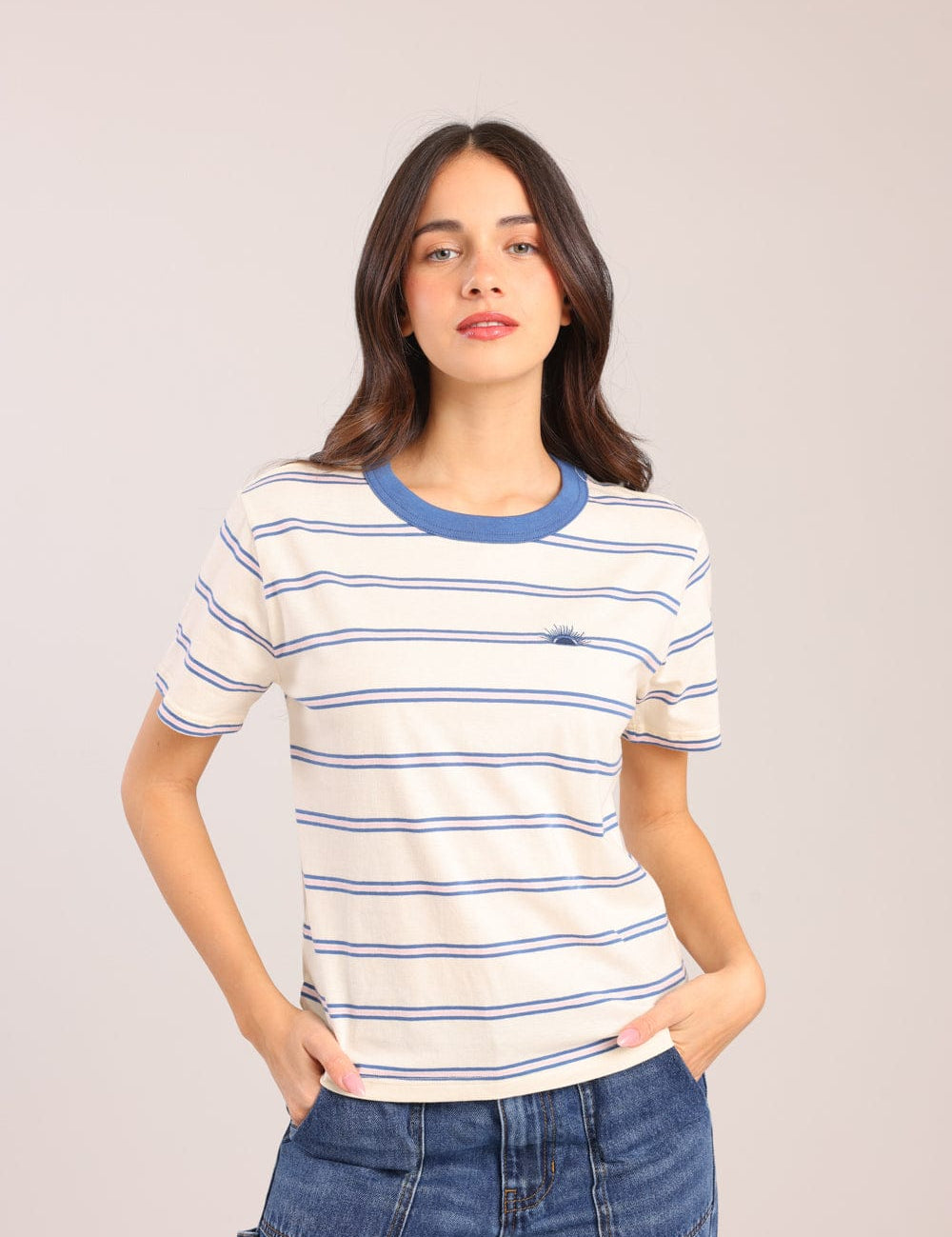 FOX נשים חולצה חולצה עם הדפס פסים חולצה עם הדפס פסים