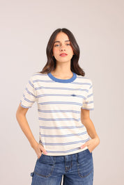 FOX נשים חולצה חולצה עם הדפס פסים חולצה עם הדפס פסים