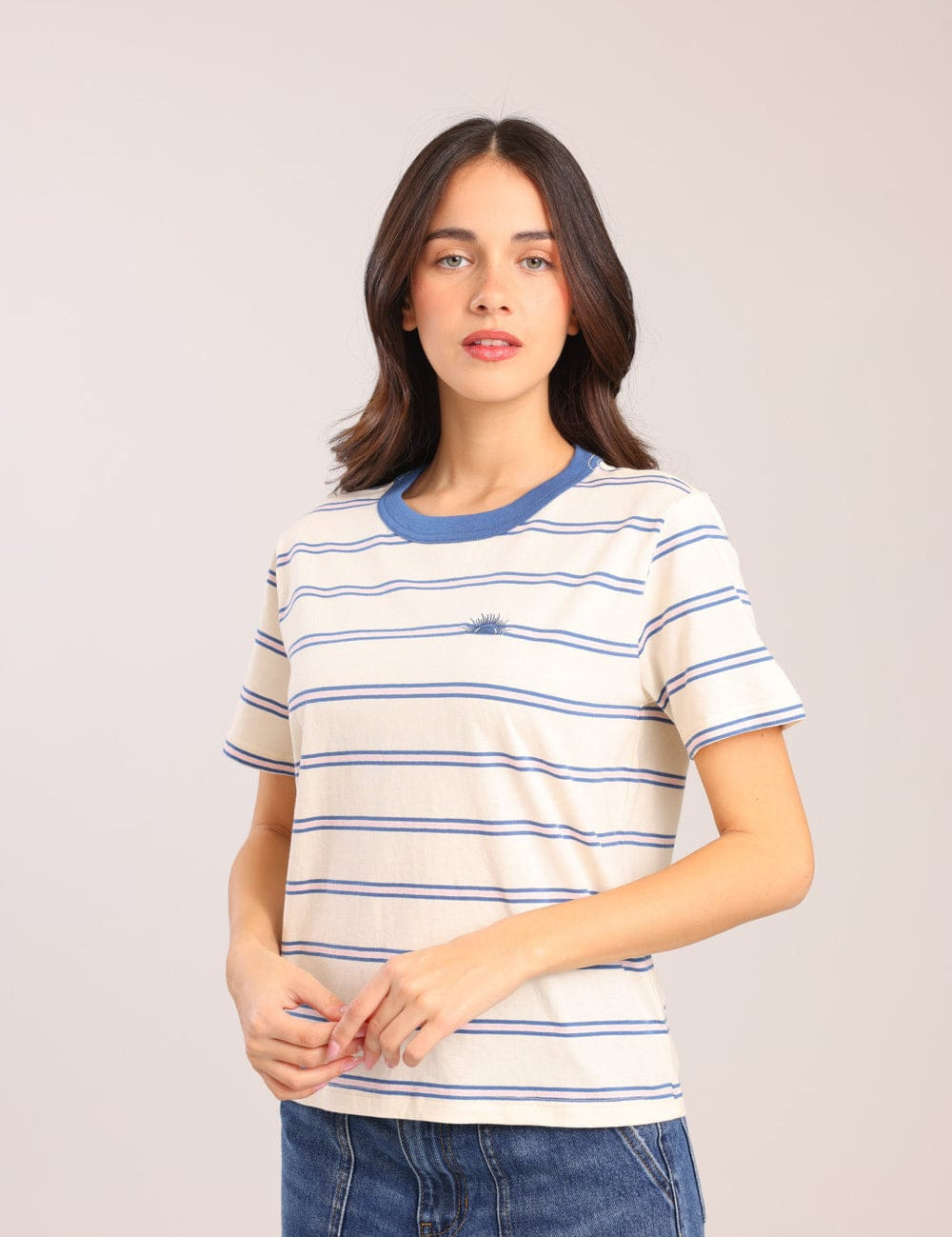 FOX נשים חולצה חולצה עם הדפס פסים חולצה עם הדפס פסים