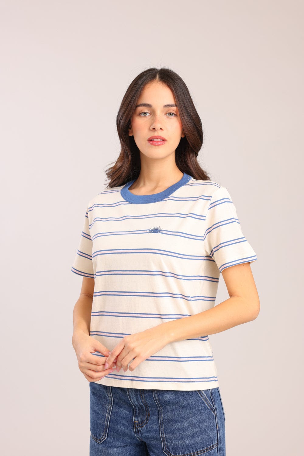 FOX נשים חולצה חולצה עם הדפס פסים חולצה עם הדפס פסים