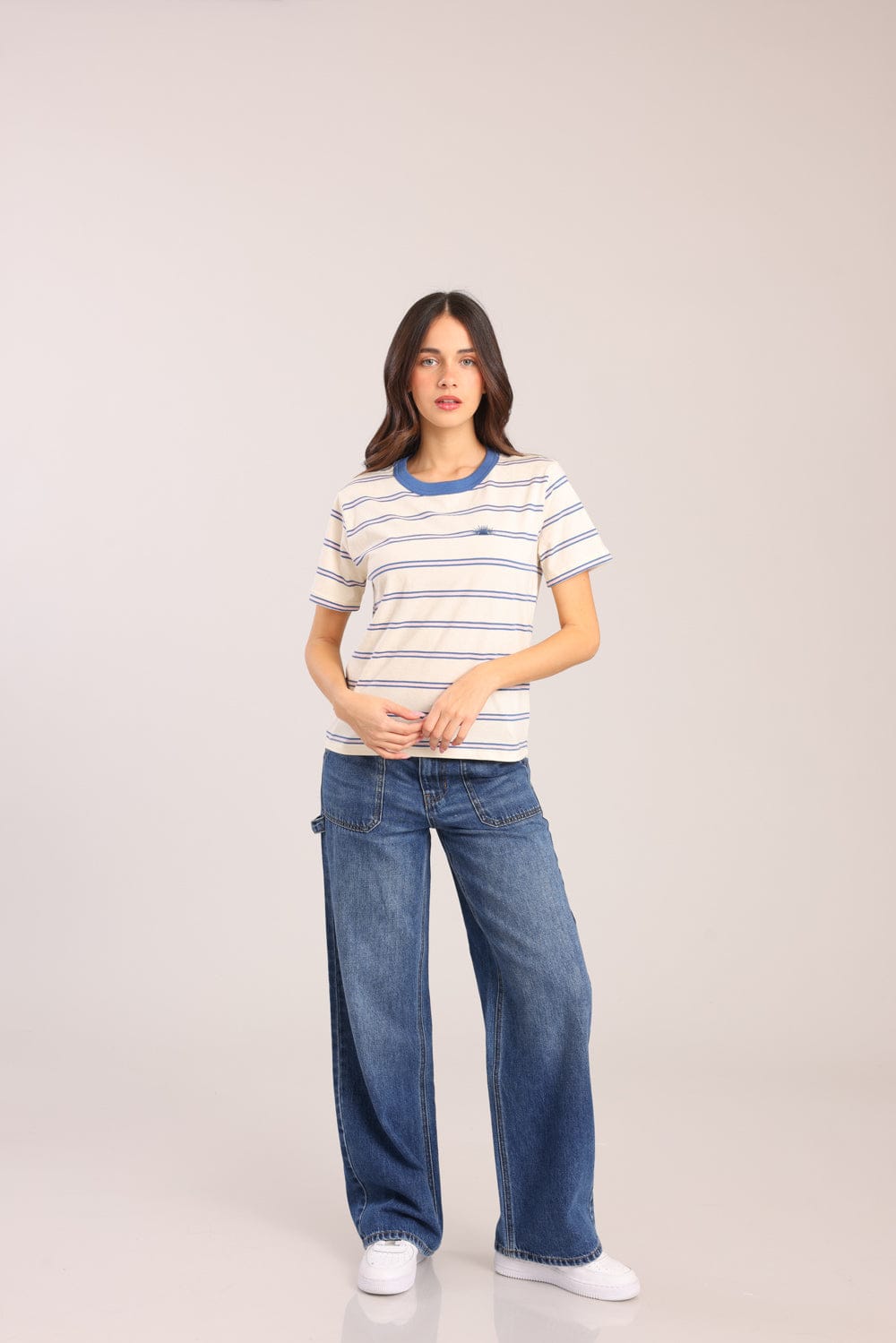 FOX נשים חולצה חולצה עם הדפס פסים חולצה עם הדפס פסים