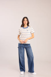 FOX נשים חולצה חולצה עם הדפס פסים חולצה עם הדפס פסים