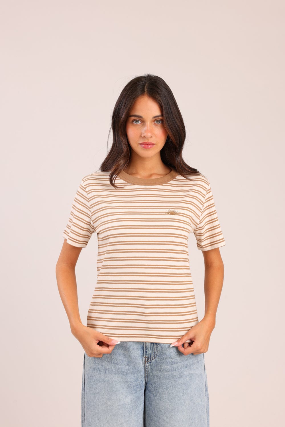 FOX נשים חולצה קצרה חולצת טריקו פסים חולצת טריקו פסים