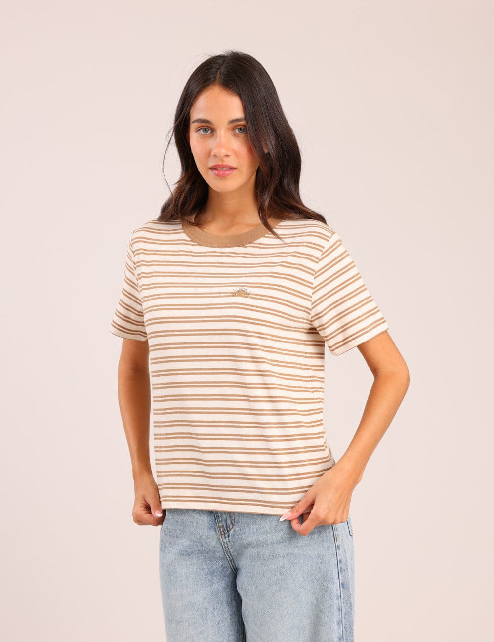 FOX נשים חולצה קצרה חולצת טריקו פסים חולצת טריקו פסים