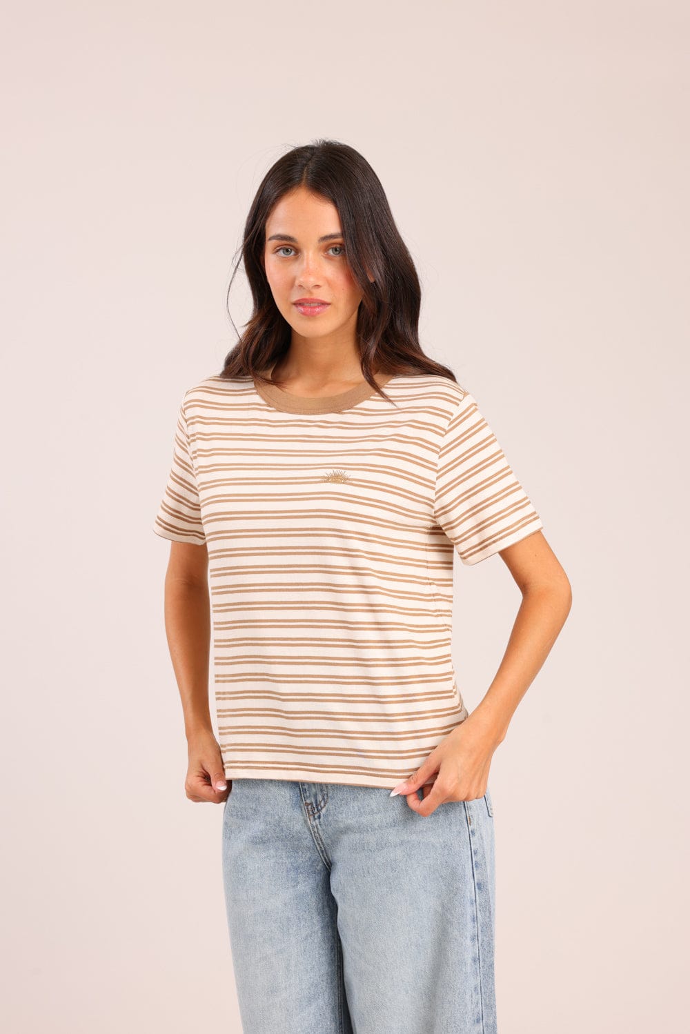 FOX נשים חולצה קצרה חולצת טריקו פסים חולצת טריקו פסים