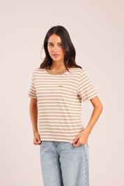 FOX נשים חולצה קצרה חולצת טריקו פסים חולצת טריקו פסים