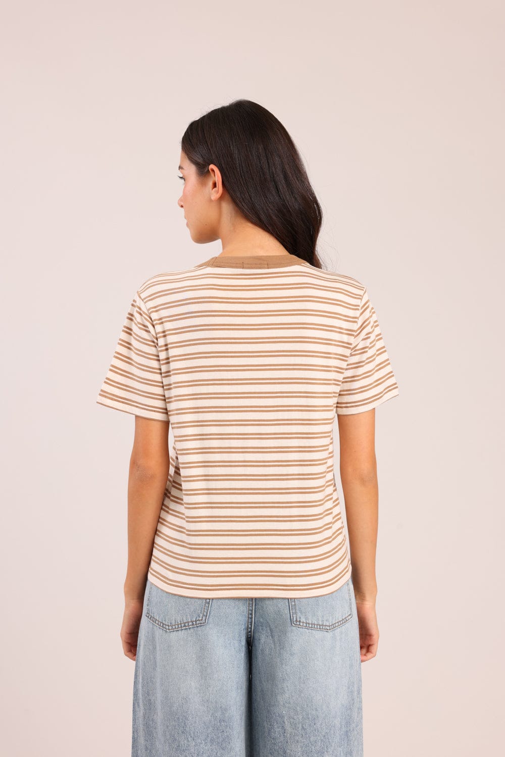 FOX נשים חולצה קצרה חולצת טריקו פסים חולצת טריקו פסים