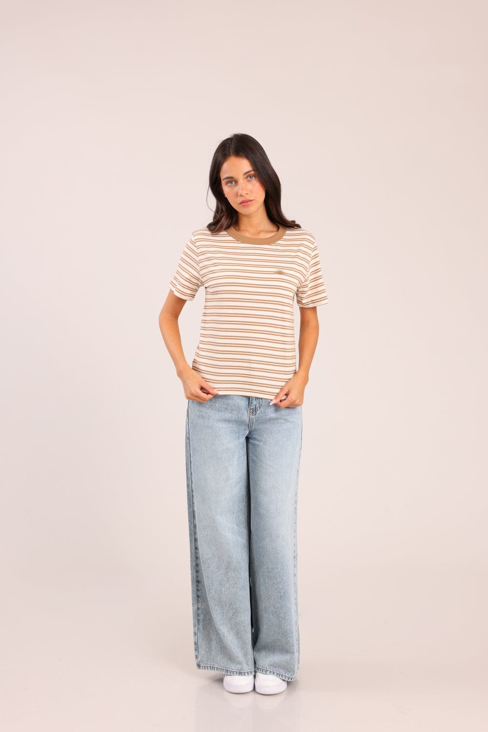 FOX נשים חולצה קצרה חולצת טריקו פסים חולצת טריקו פסים