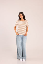 FOX נשים חולצה קצרה חולצת טריקו פסים חולצת טריקו פסים