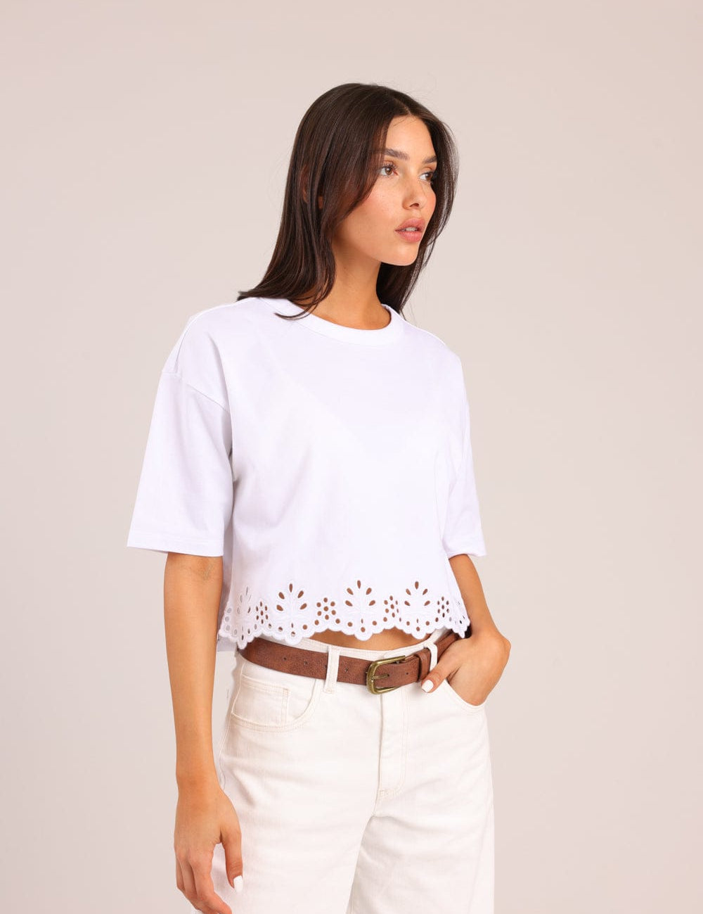 FOX נשים חולצה קצרה חולצה עם רקמה חולצה עם רקמה