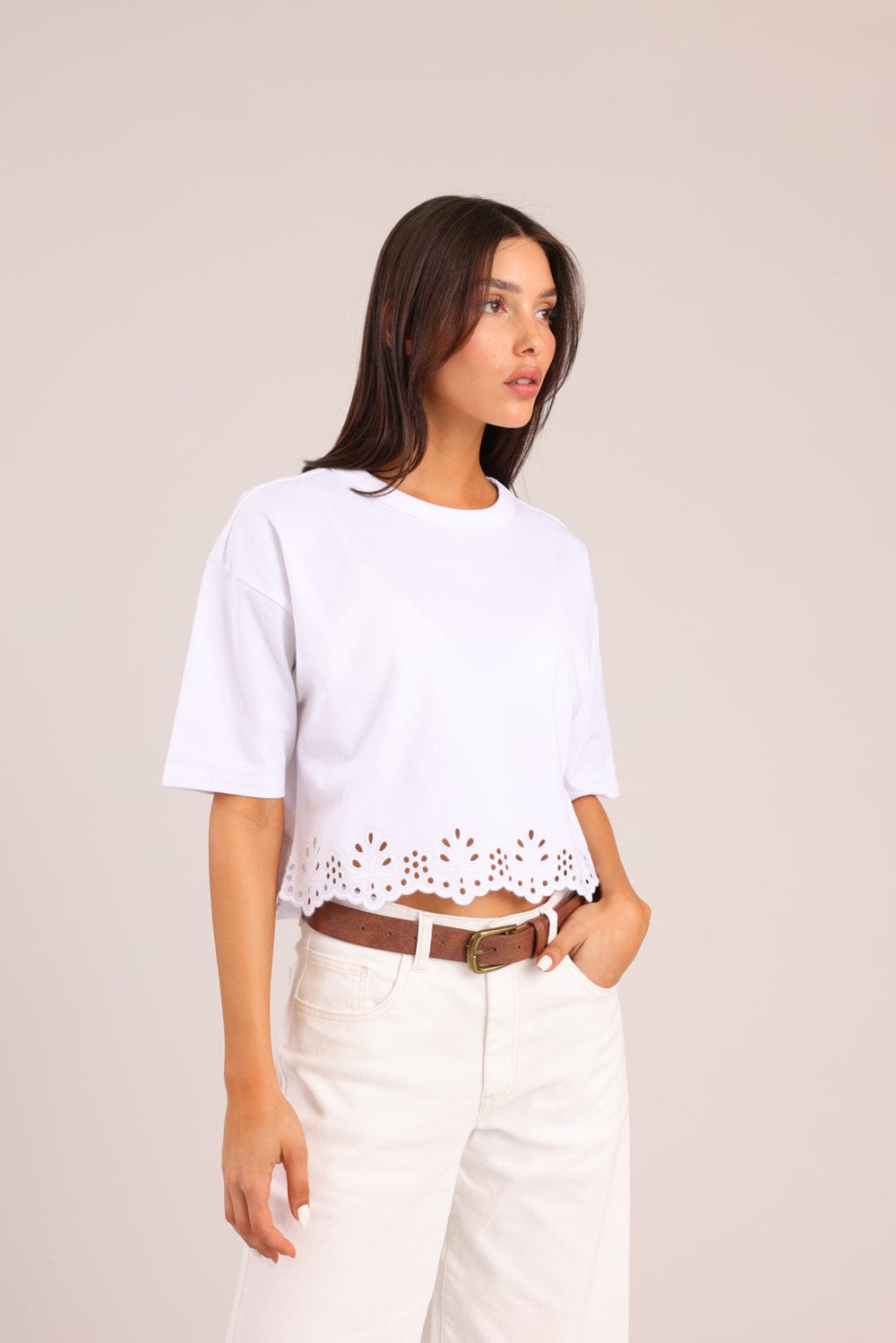 FOX נשים חולצה קצרה חולצה עם רקמה חולצה עם רקמה