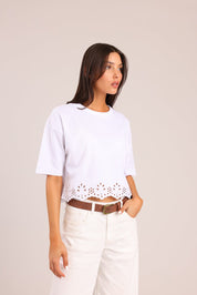 FOX נשים חולצה קצרה חולצה עם רקמה חולצה עם רקמה