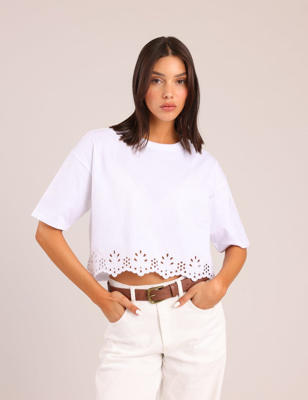 FOX נשים חולצה קצרה חולצה עם רקמה חולצה עם רקמה