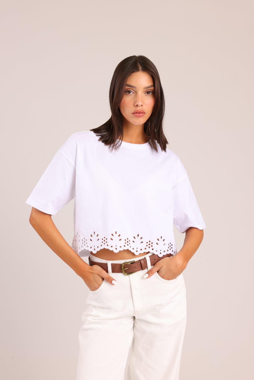 FOX נשים חולצה קצרה חולצה עם רקמה חולצה עם רקמה