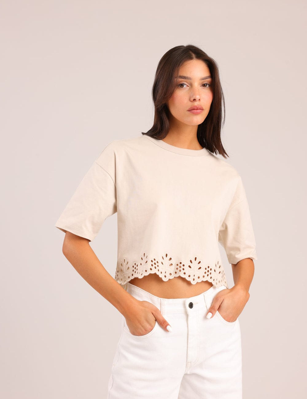 FOX נשים חולצה קצרה חולצה עם רקמה חולצה עם רקמה