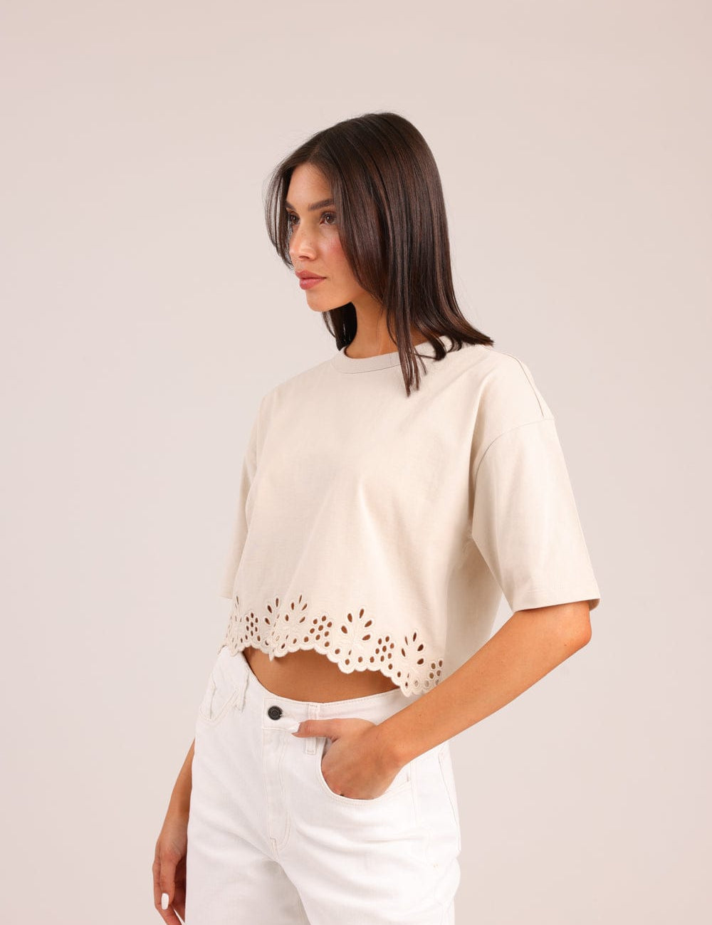 FOX נשים חולצה קצרה חולצה עם רקמה חולצה עם רקמה