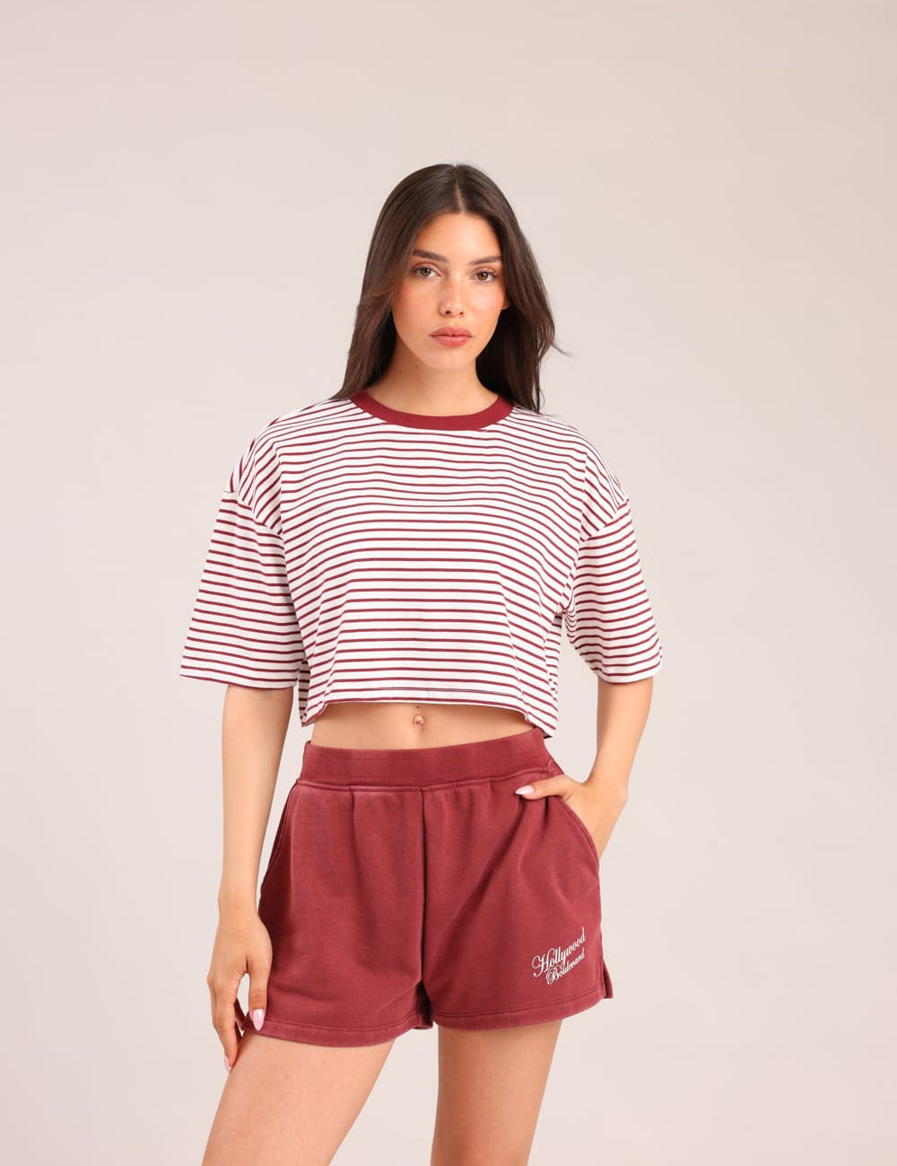 FOX נשים חולצה קצרה חולצה עם פסים חולצה עם פסים