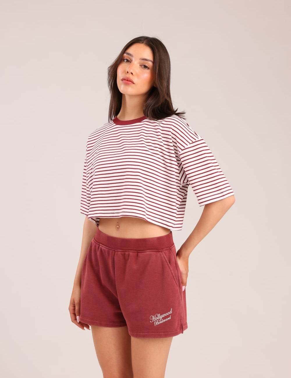 FOX נשים חולצה קצרה חולצה עם פסים חולצה עם פסים