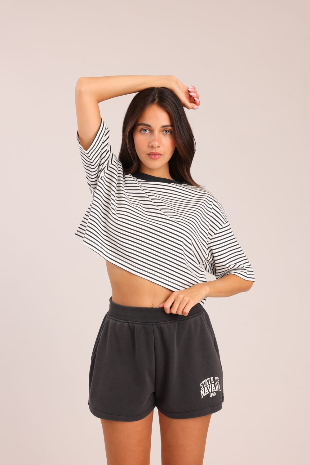 FOX נשים חולצה קצרה חולצה עם פסים חולצה עם פסים