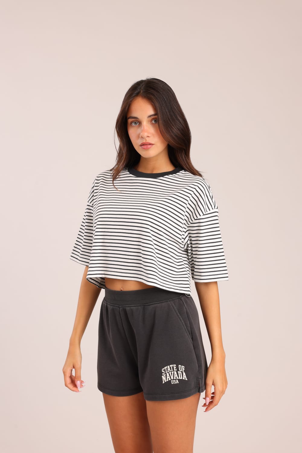 FOX נשים חולצה קצרה חולצה עם פסים חולצה עם פסים