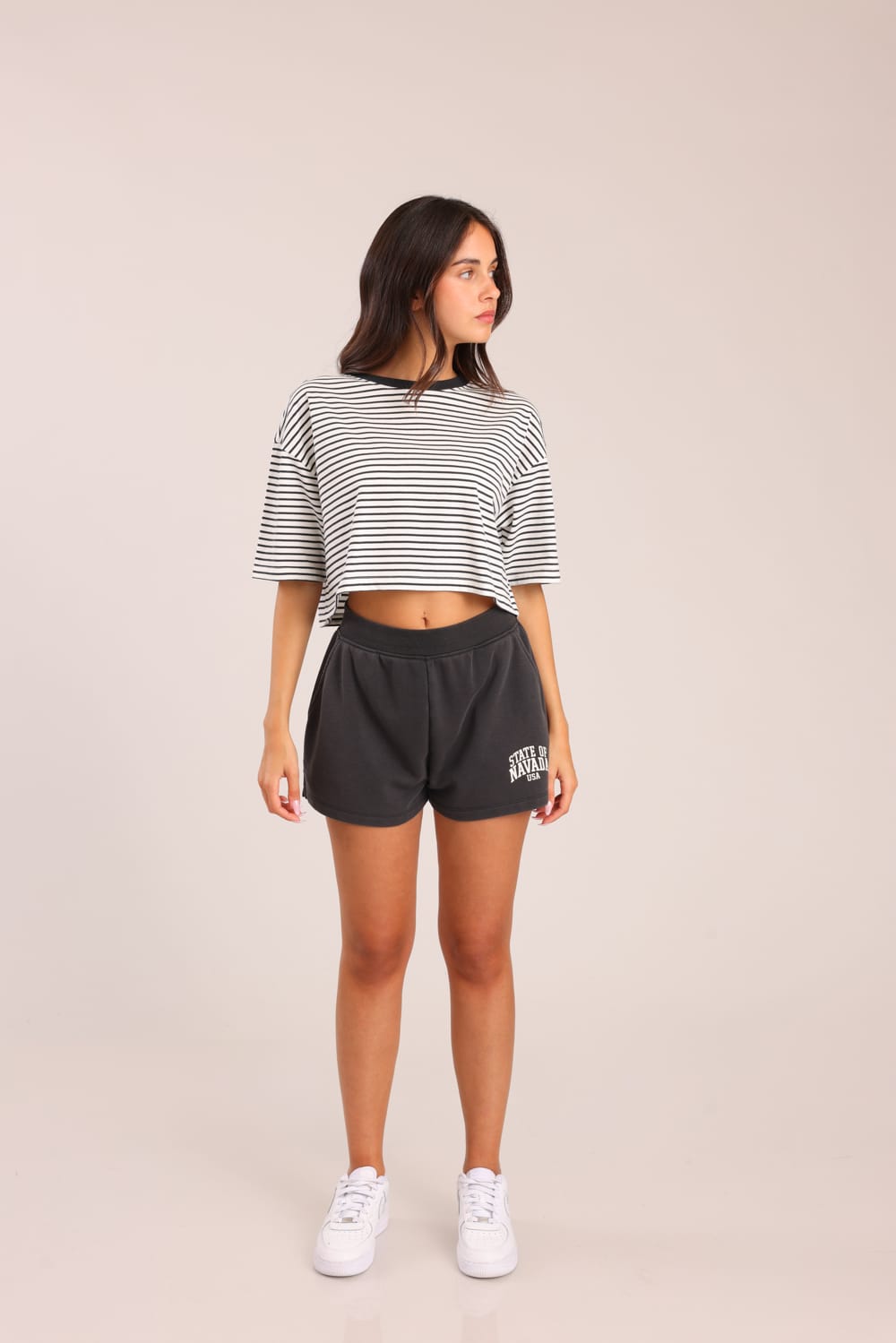 FOX נשים חולצה קצרה חולצה עם פסים חולצה עם פסים