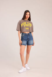 FOX נשים חולצה קצרה חולצה עם הדפס חולצה עם הדפס