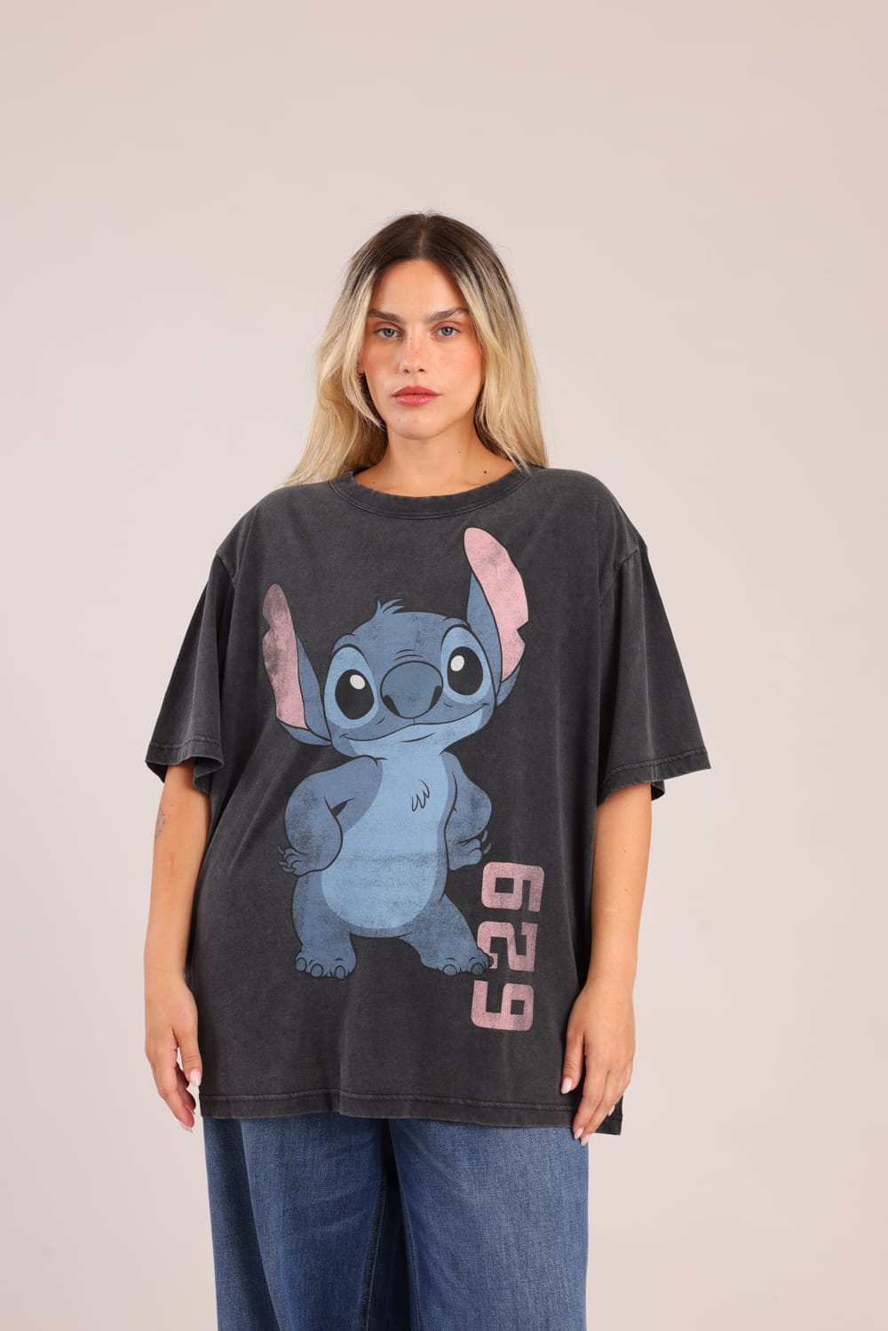 FOX פלאס נשים חולצה קצרה חולצה ממותגת סטיץ' דיסני חולצה ממותגת סטיץ' דיסני